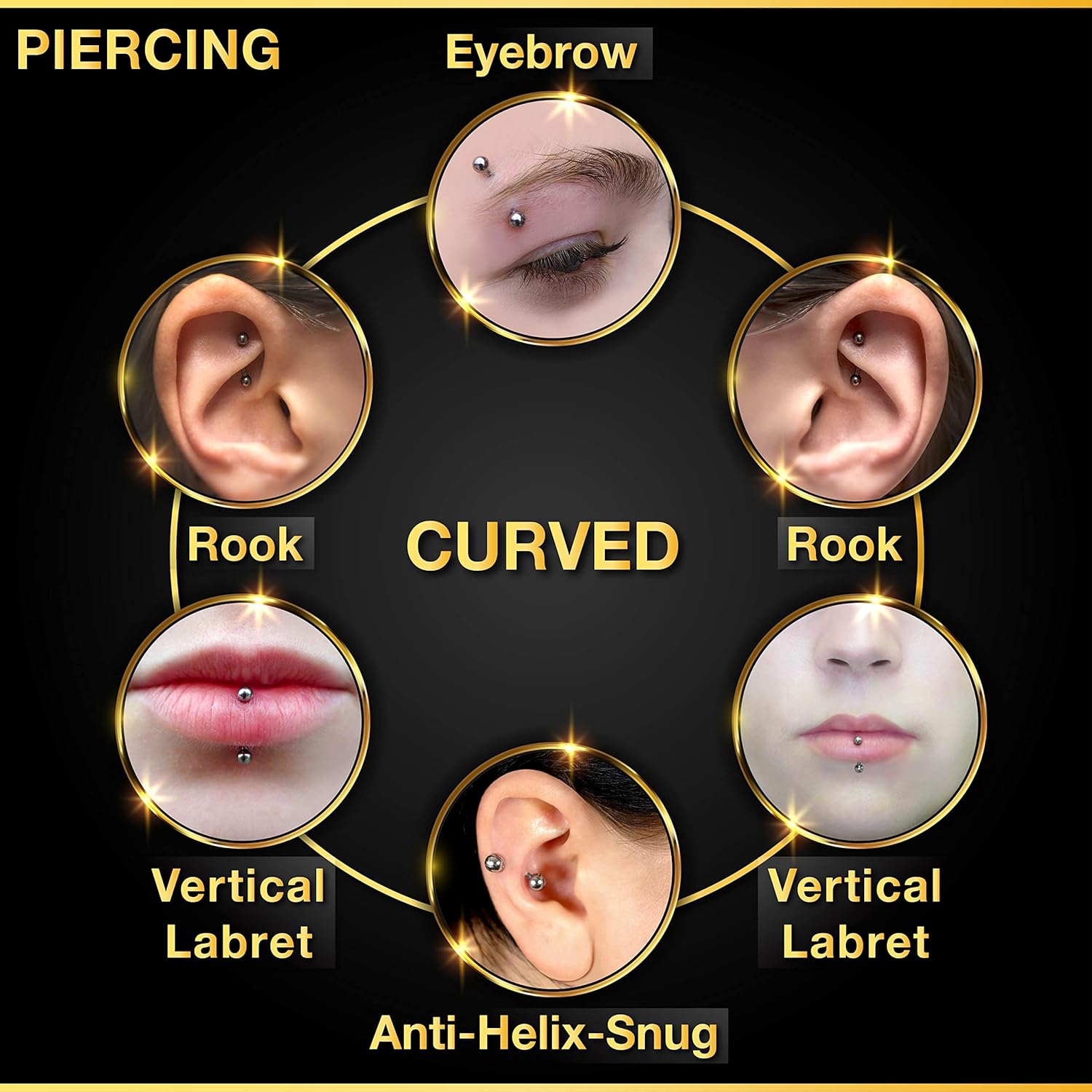 32pc/set Surgical Steel Curved - Body Jewelry Vertical Labret 评论和价格