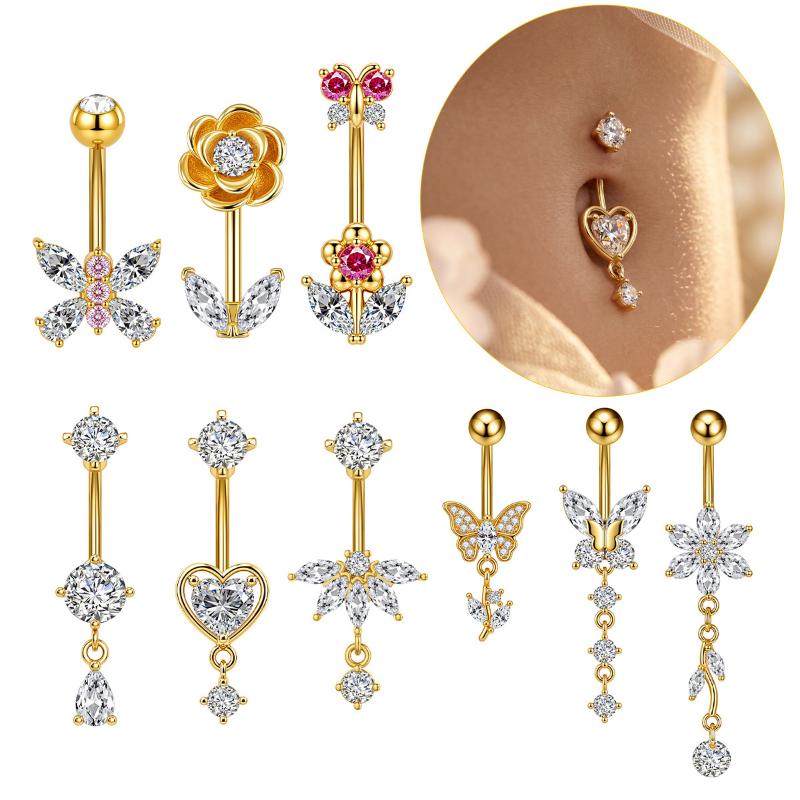 1Pcs Zircon Decor Belly Button - Body Jewelry Belly Button Rings 评论和价格