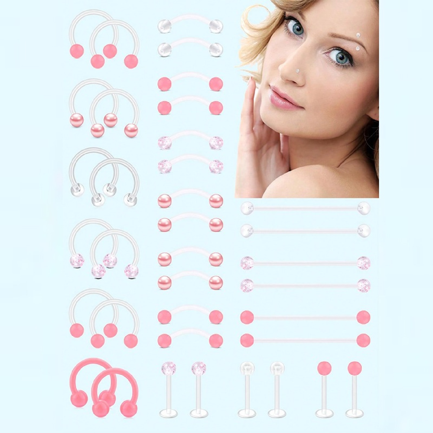 12pcs Clear Pink Industrial Pi - Body Jewelry Vertical Labret 评论和价格