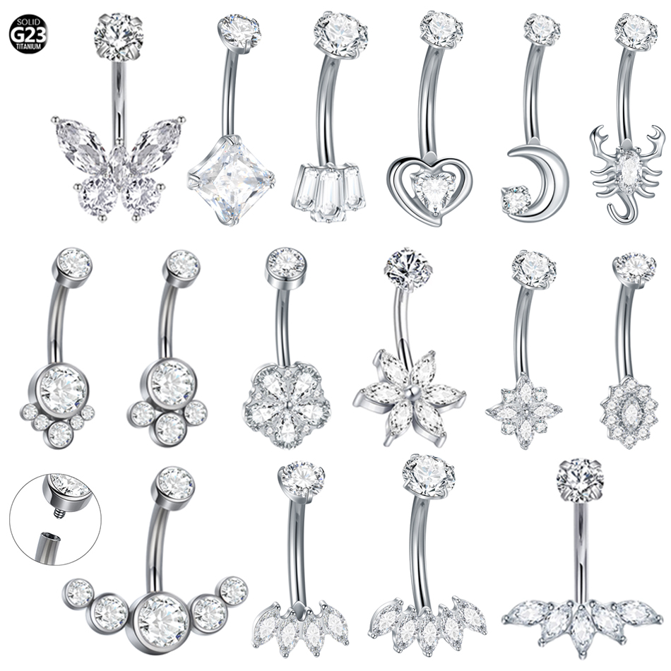 1Pc Titanium Zircon Belly Ring - Belly Bar Titanium 评论和价格