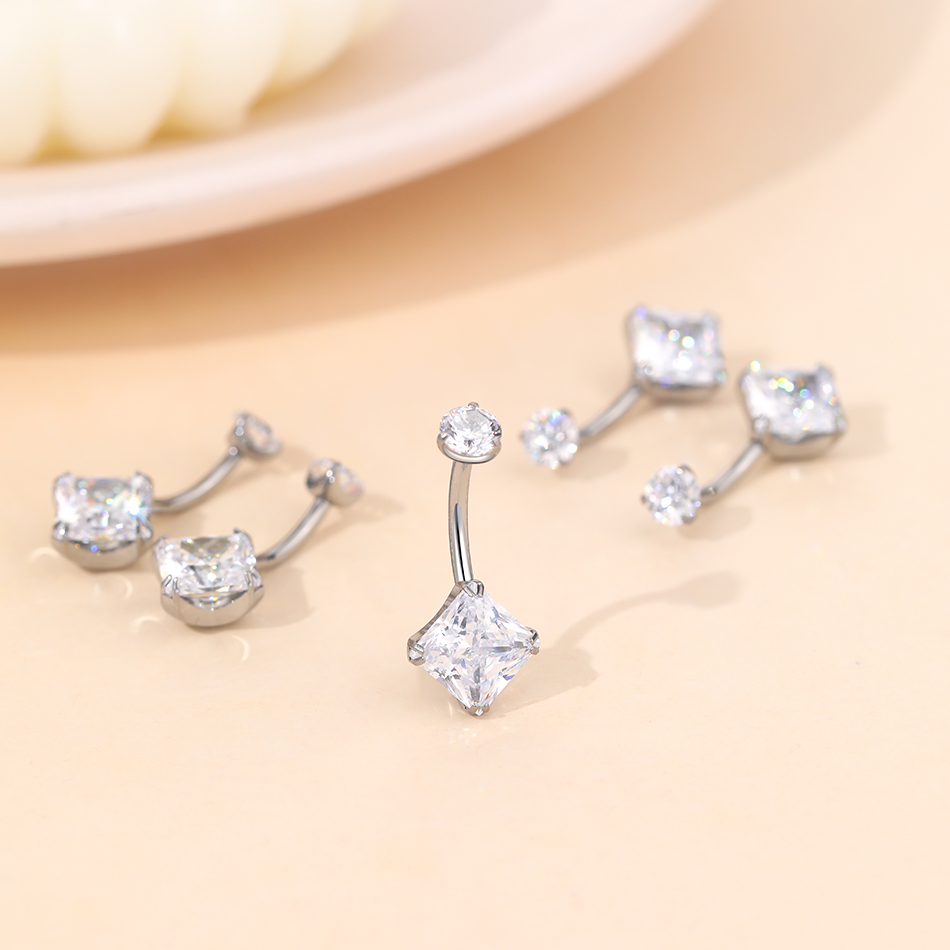 1Pc Titanium Zircon Belly Ring - Belly Bar Titanium 评论和价格