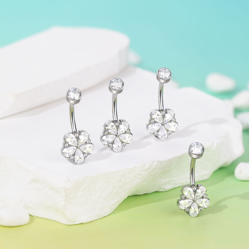 1Pc Titanium Zircon Belly Ring - Belly Bar Titanium 评论和价格