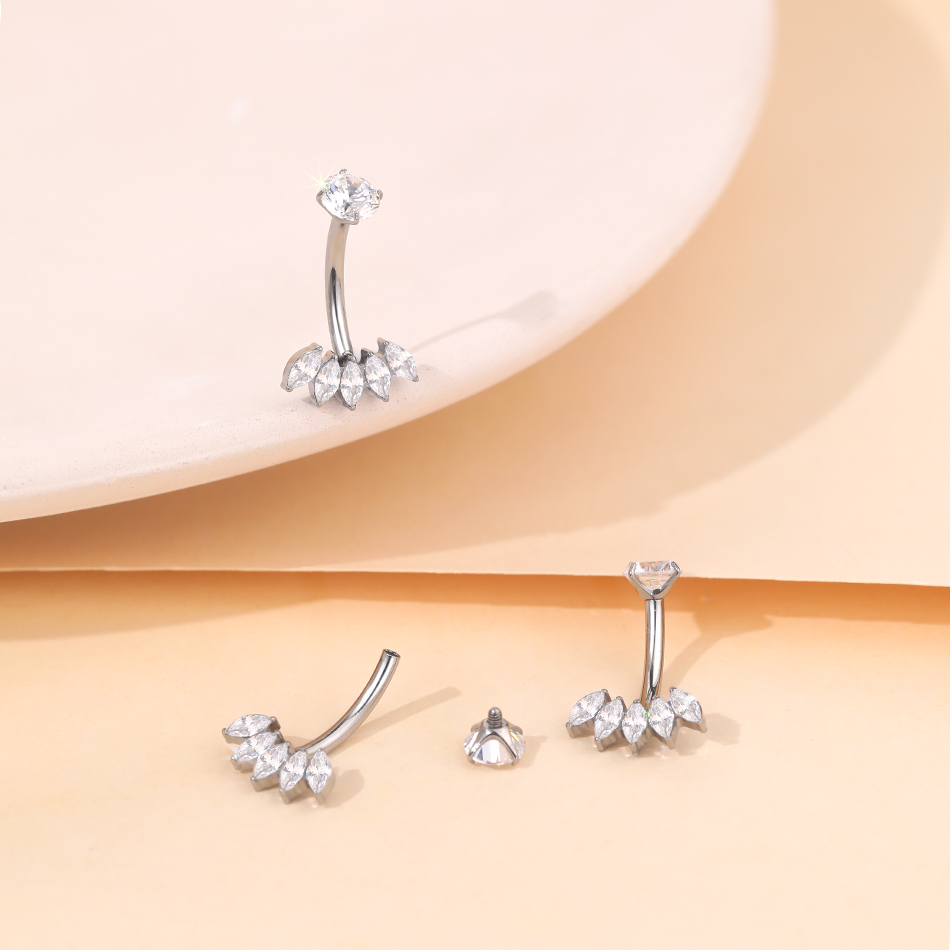 1Pc Titanium Zircon Belly Ring - Belly Bar Titanium 评论和价格
