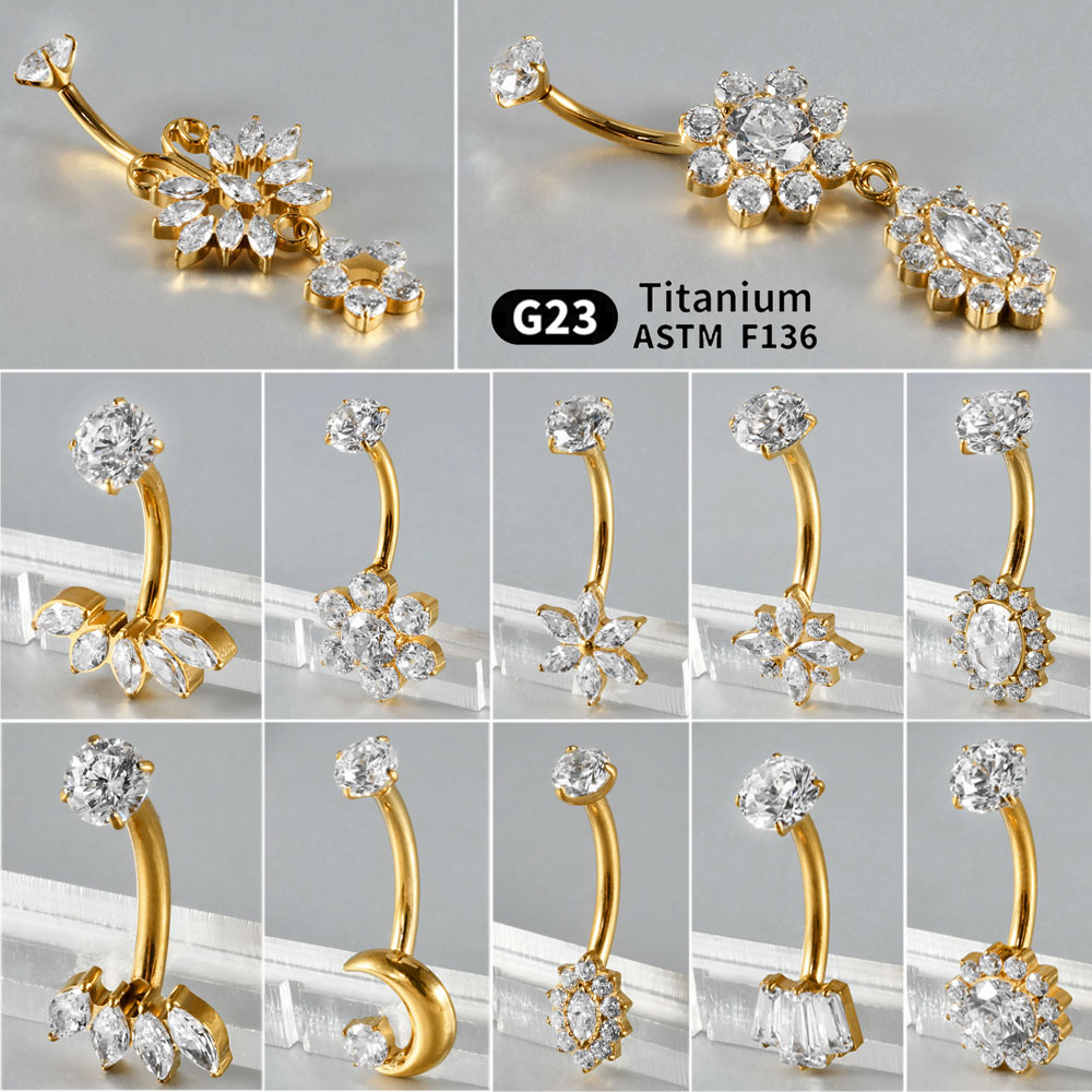 1PC Titanium Carved Zircon Bel - Belly Bar Titanium 评论和价格