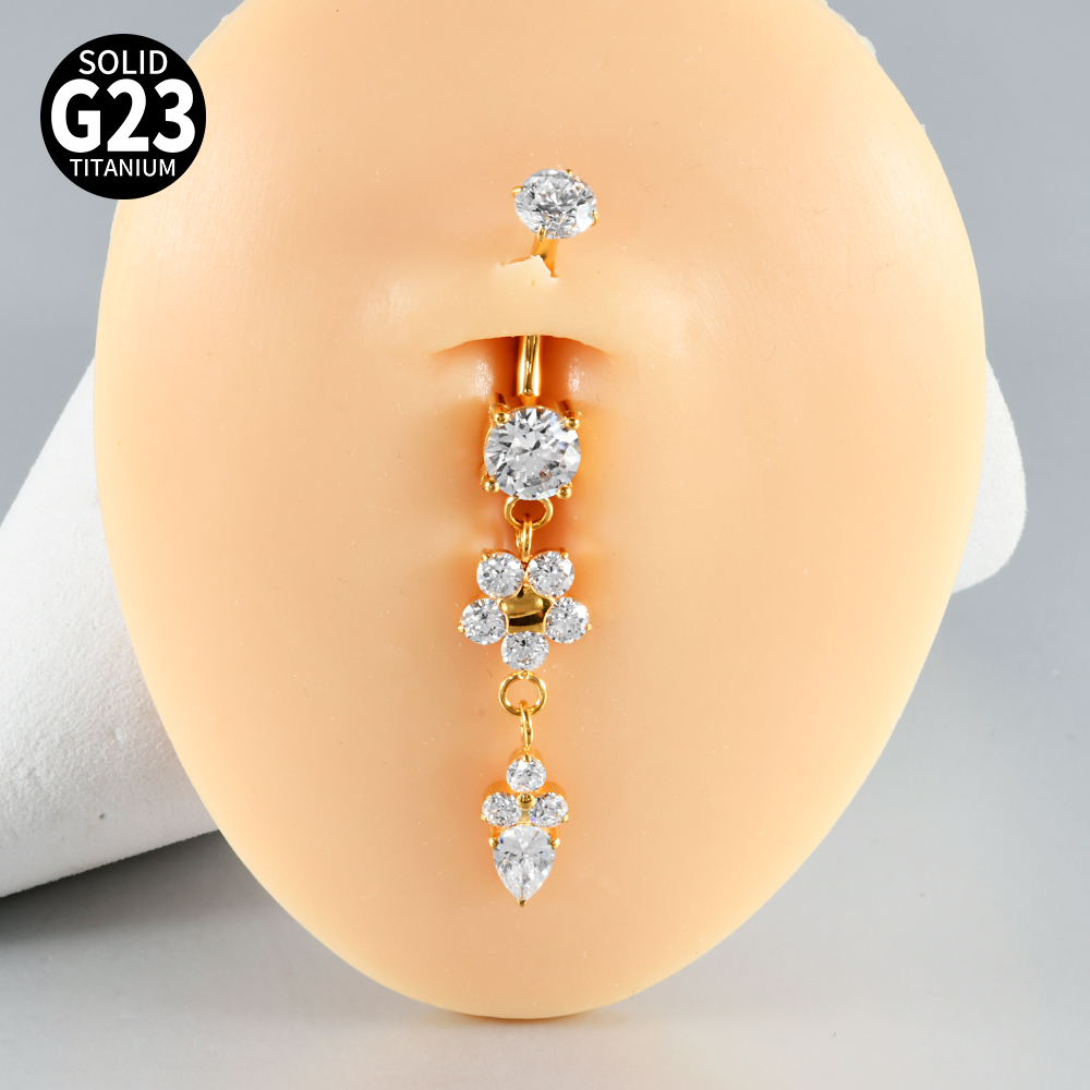 1PC Titanium Carved Zircon Bel - Belly Bar Titanium 评论和价格