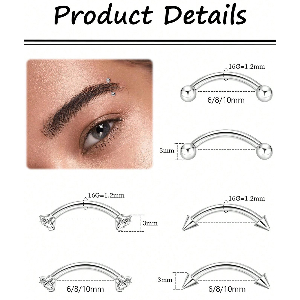 6pcs 16G Stainless Steel Small - Body Jewelry Vertical Labret 评论和价格