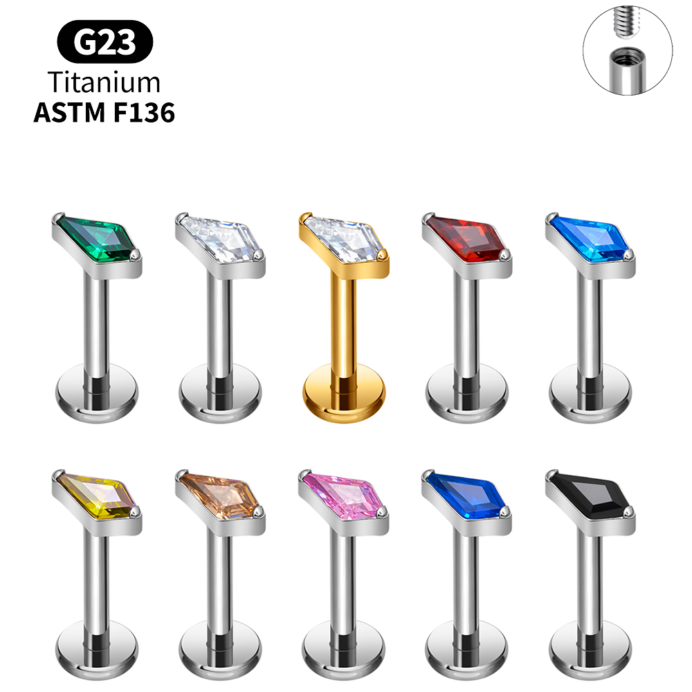 Titanium Kite CZ Internal Thre - Body Jewelry Vertical Labret 评论和价格