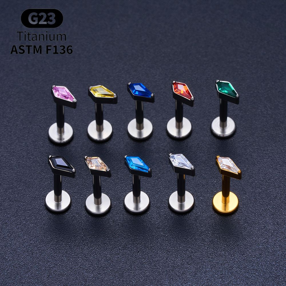 Titanium Kite CZ Internal Thre - Body Jewelry Vertical Labret 评论和价格