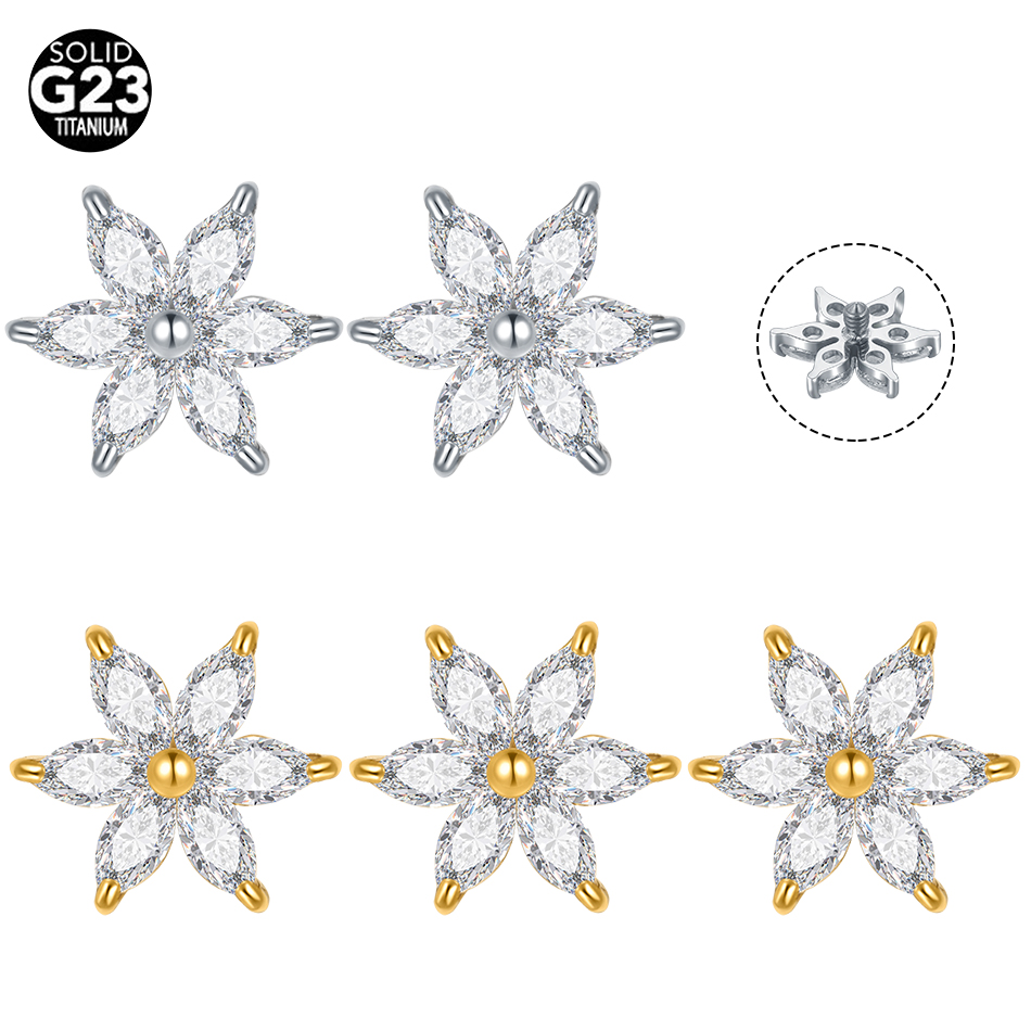 1/5PCS Titanium Crystal Flower - Belly Bar Titanium 评论和价格