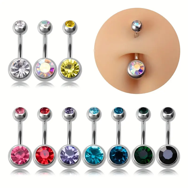 5/10/20Piece Zircon 14G Belly  - Belly Bar Titanium 评论和价格