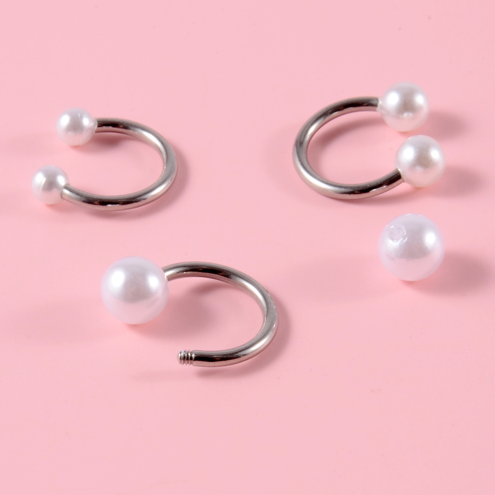 6PCS Surgical Steel&Faux Pearl - Helix Cartilage Ring 评论和价格