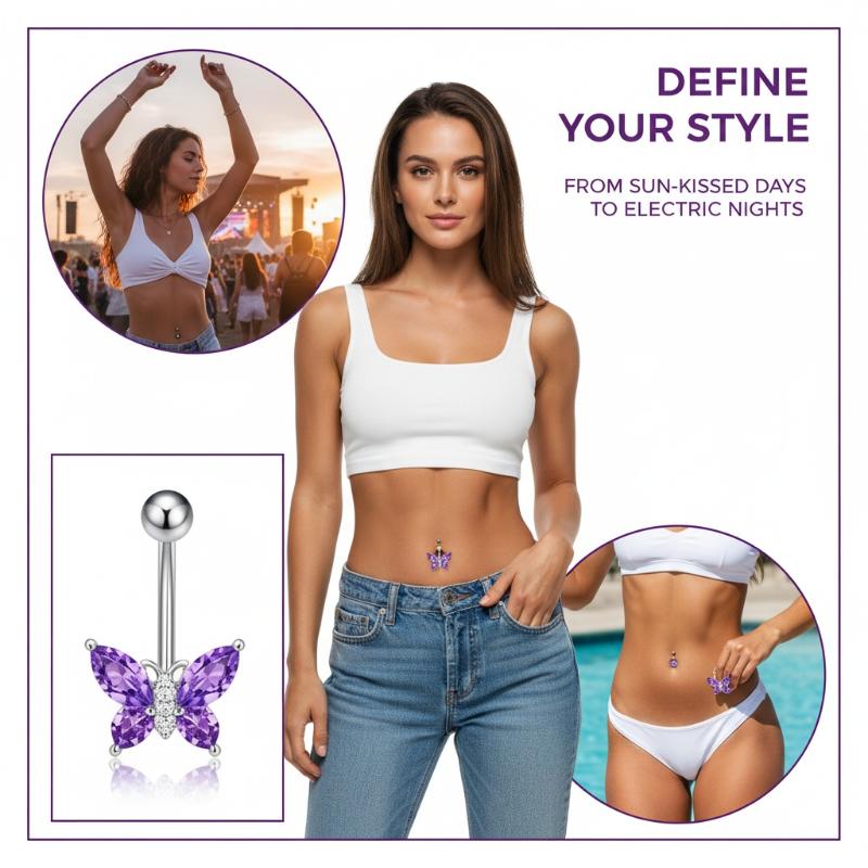 1Pcs Purple Zircon Dangle Bell - Body Jewelry Belly Button Rings 评论和价格