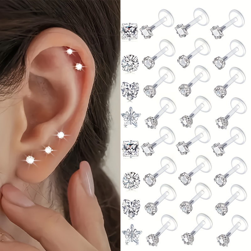 9pc Clear Lip Rings Studs Plas - Helix Cartilage Ring 评论和价格