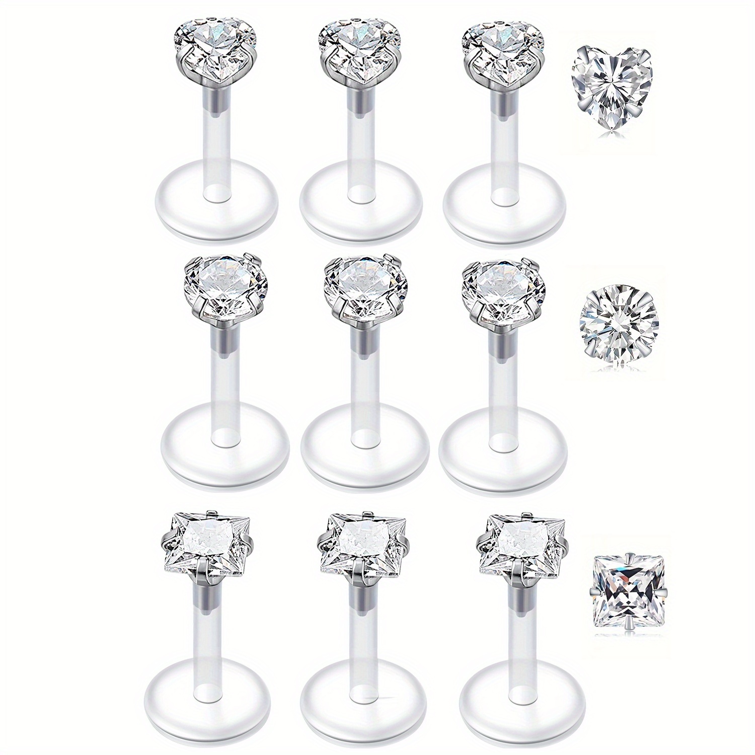 9pc Clear Lip Rings Studs Plas - Helix Cartilage Ring 评论和价格