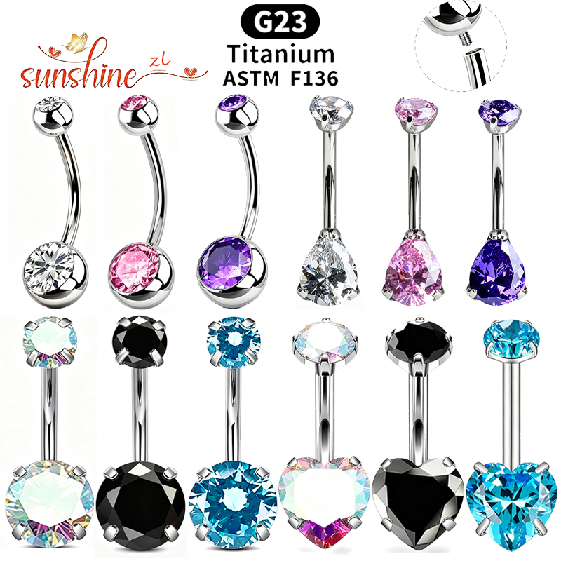 1PC G23 Titanium Zircon Gem Cu - Belly Bar Titanium 评论和价格