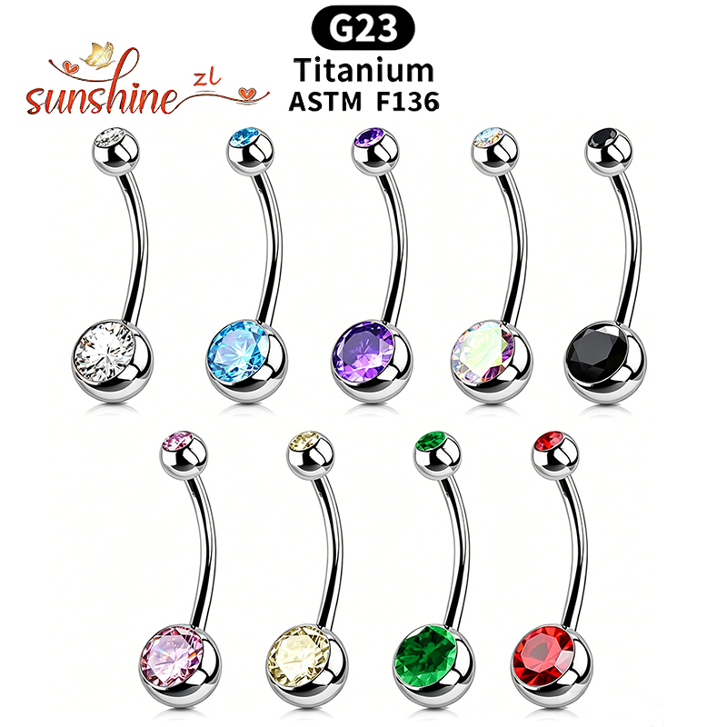 1PC G23 Titanium Zircon Gem Cu - Belly Bar Titanium 评论和价格