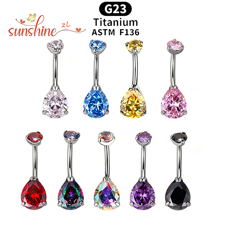 1PC G23 Titanium Zircon Gem Cu - Belly Bar Titanium 评论和价格