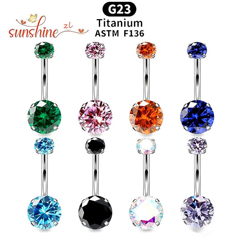 1PC G23 Titanium Zircon Gem Cu - Belly Bar Titanium 评论和价格