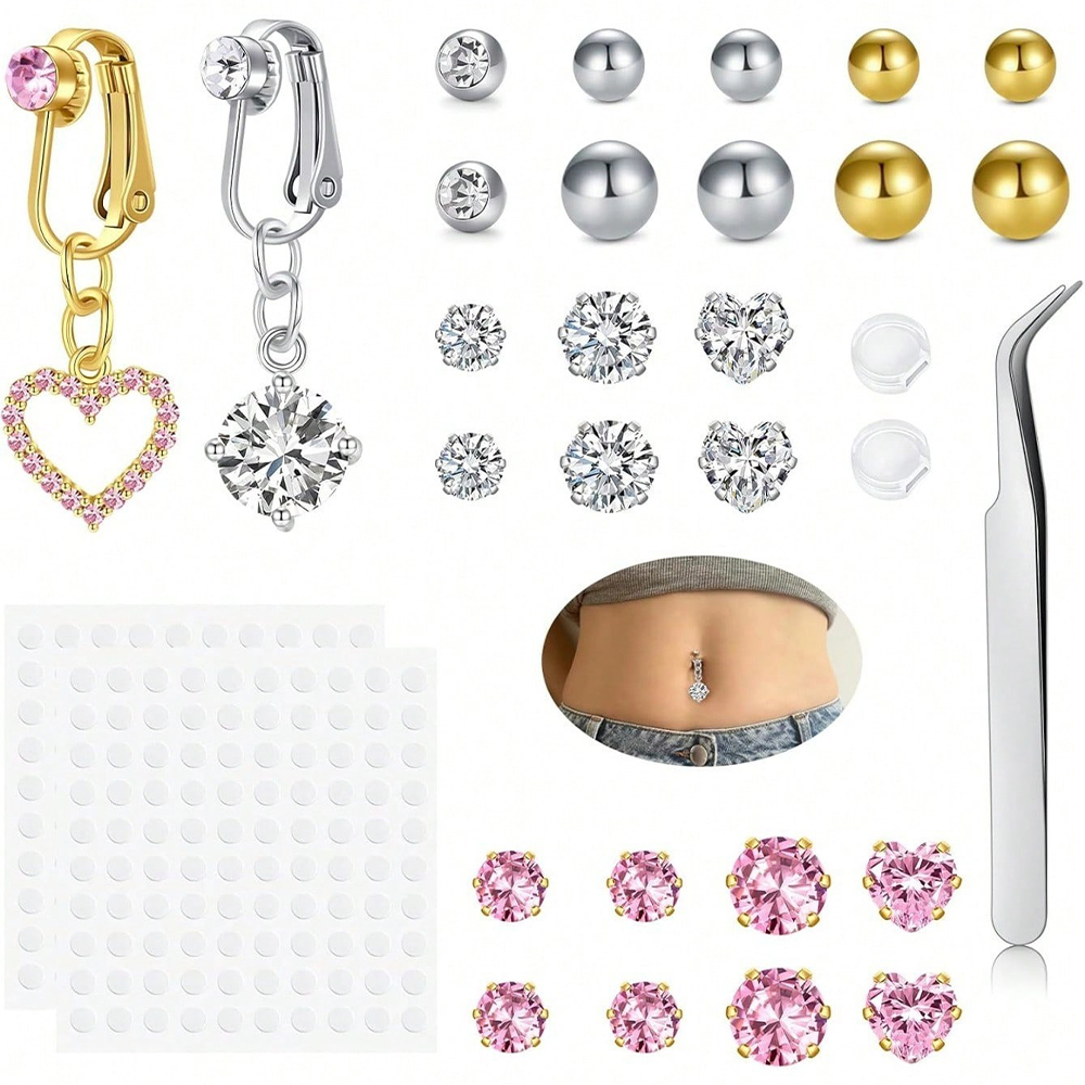 Gold Fake Belly Piercing Cubic - Body Jewelry Belly Button Rings 评论和价格