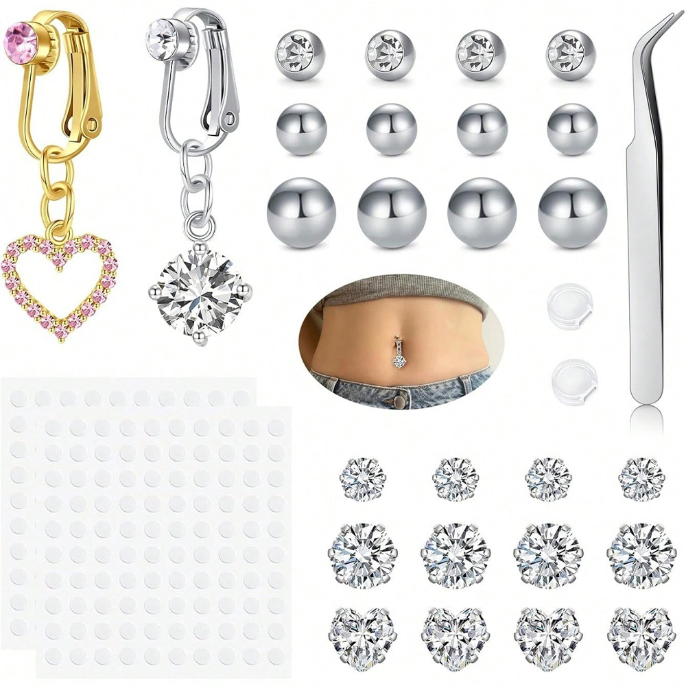 Gold Fake Belly Piercing Cubic - Body Jewelry Belly Button Rings 评论和价格