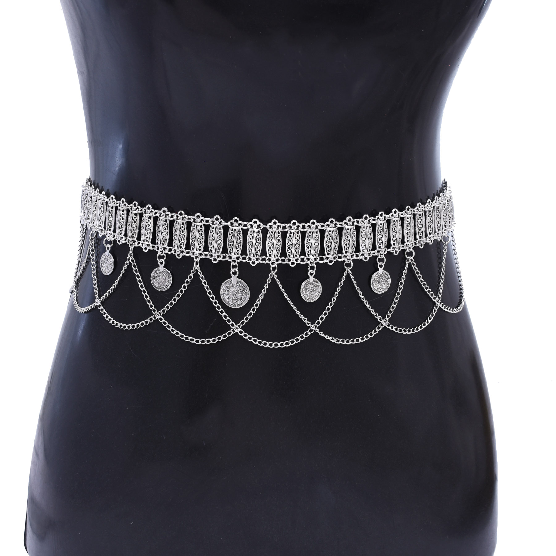 Niche Retro Design Silver Carv - Body Jewelry Waist Chains 评论和价格