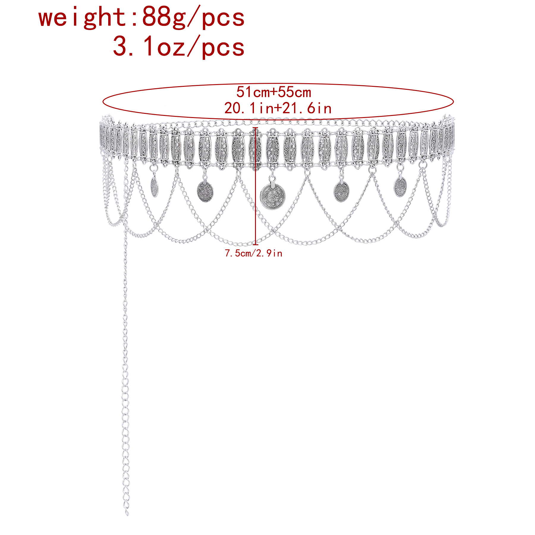 Niche Retro Design Silver Carv - Body Jewelry Waist Chains 评论和价格