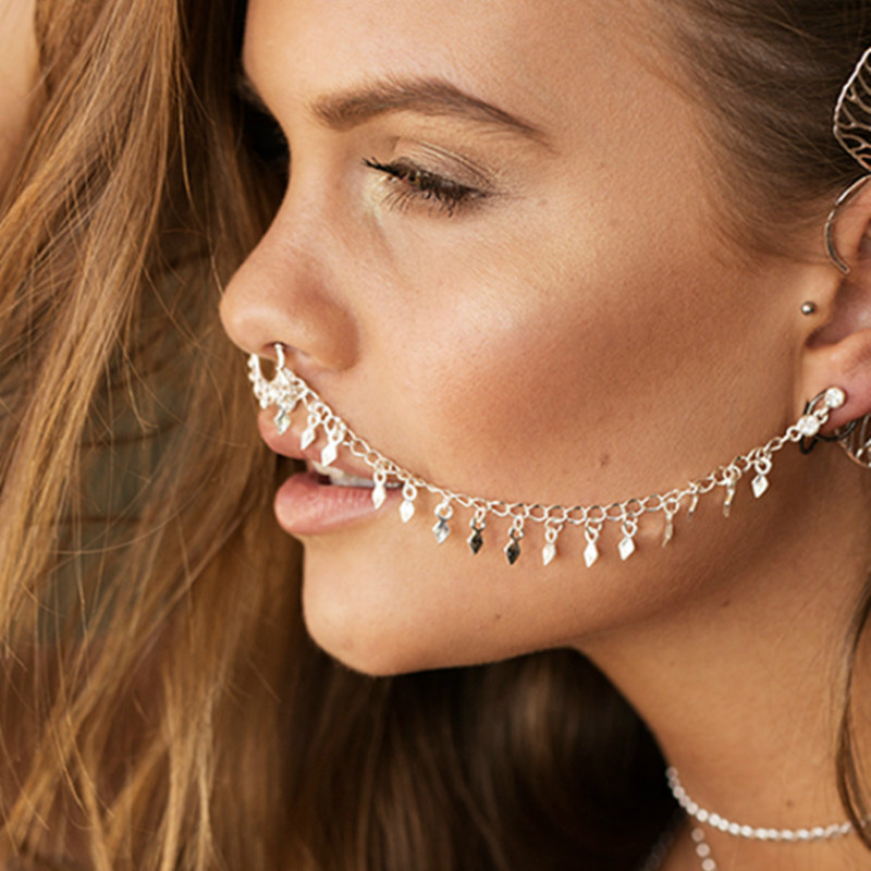 Nose Ring Chain, Hanging Disc  - Body Jewelry Indian 评论和价格