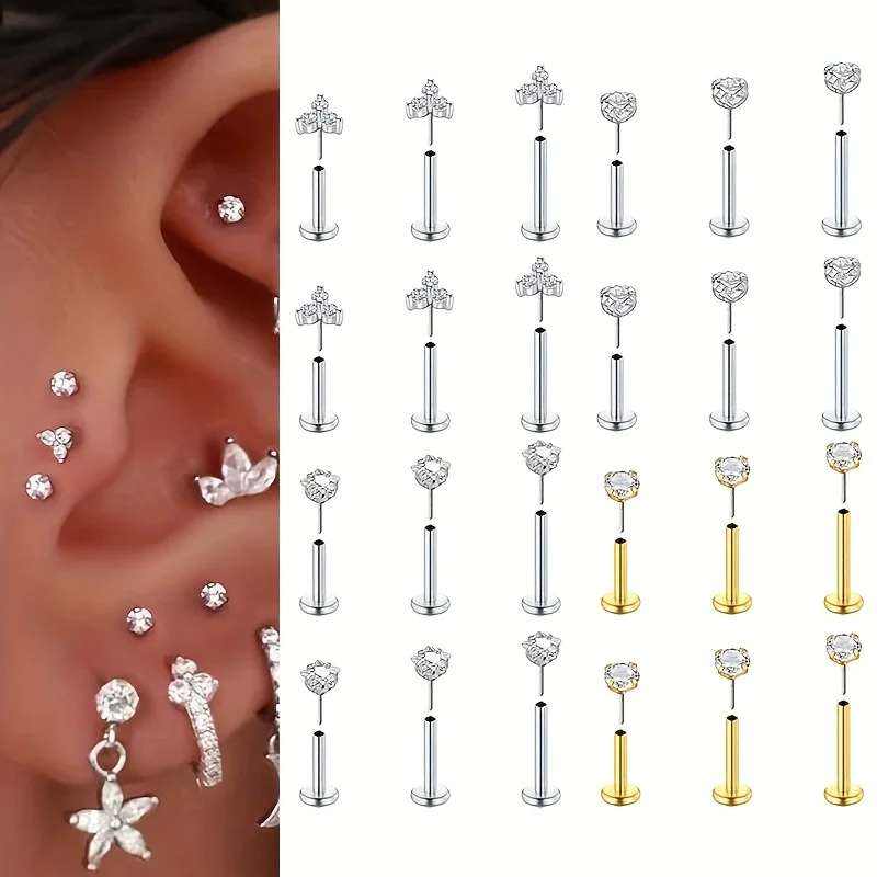 6pcs Threadless Flat Back Earr - Helix Cartilage Ring 评论和价格