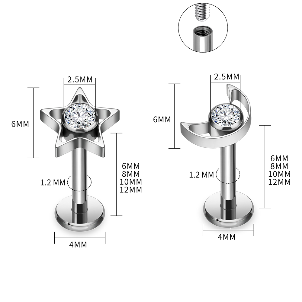 G23 Titanium Star Moon Labret  - Body Jewelry Vertical Labret 评论和价格
