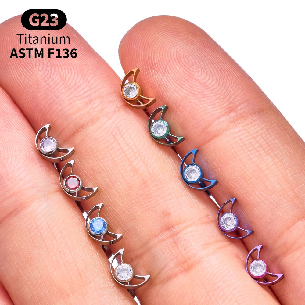 G23 Titanium Star Moon Labret  - Body Jewelry Vertical Labret 评论和价格