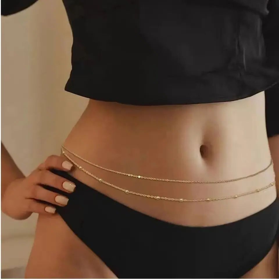 HipHop Double Layers Belly Cha - Body Jewelry Waist Chains 评论和价格