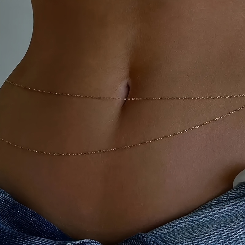 1Double-Layer Gold Metal Waist - Body Jewelry Waist Chains 评论和价格