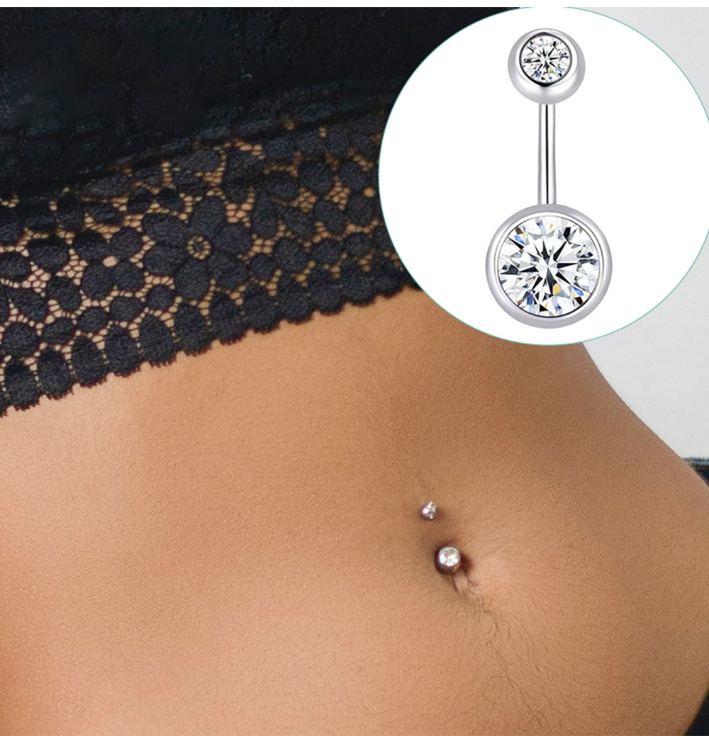 Double Gem Belly Button Rings  - Belly Bar Titanium 评论和价格