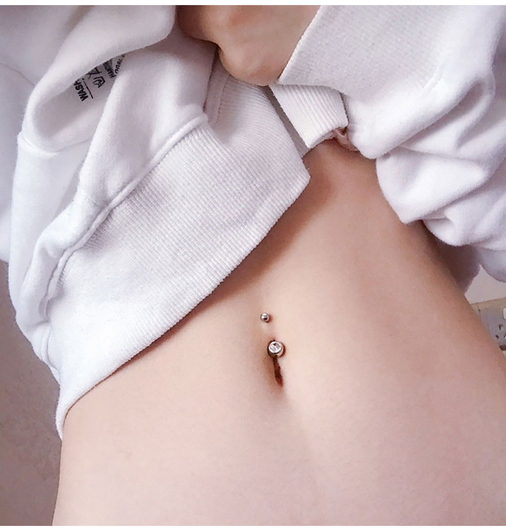 Double Gem Belly Button Rings  - Belly Bar Titanium 评论和价格