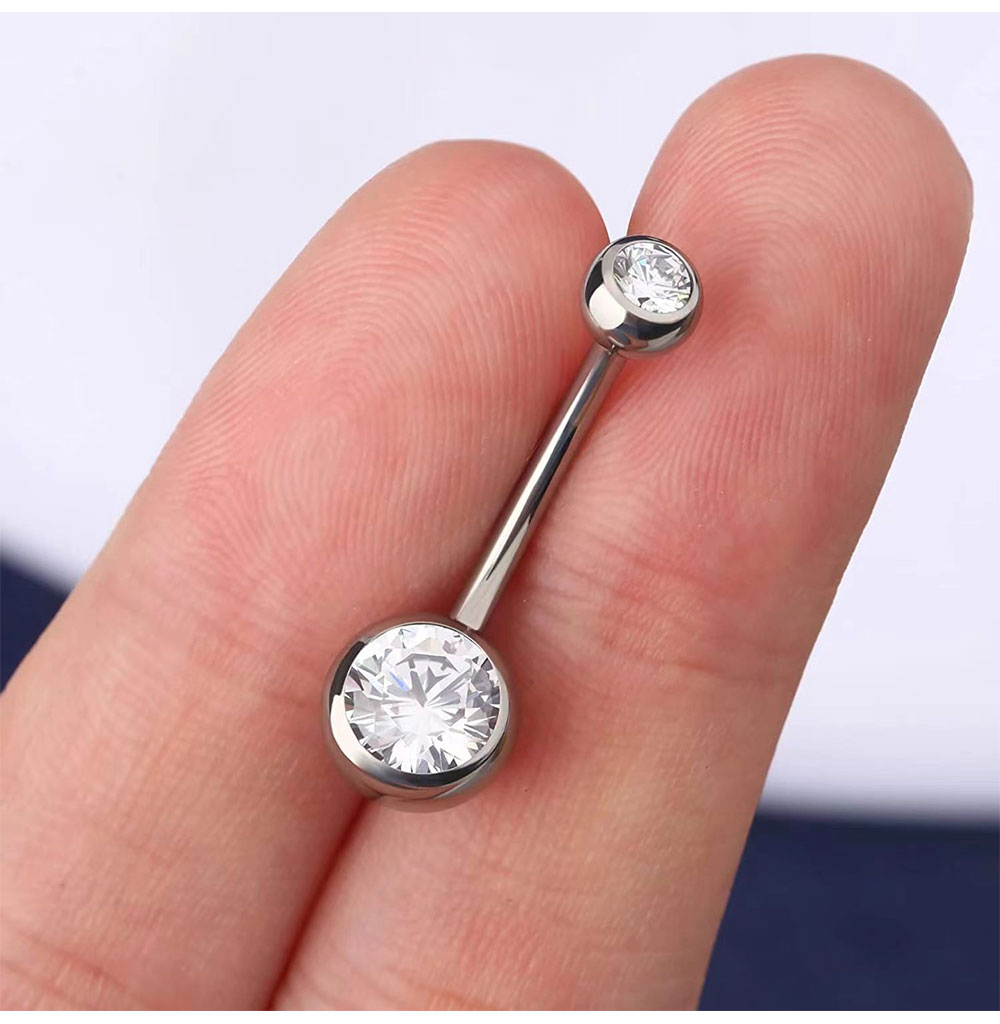 Double Gem Belly Button Rings  - Belly Bar Titanium 评论和价格