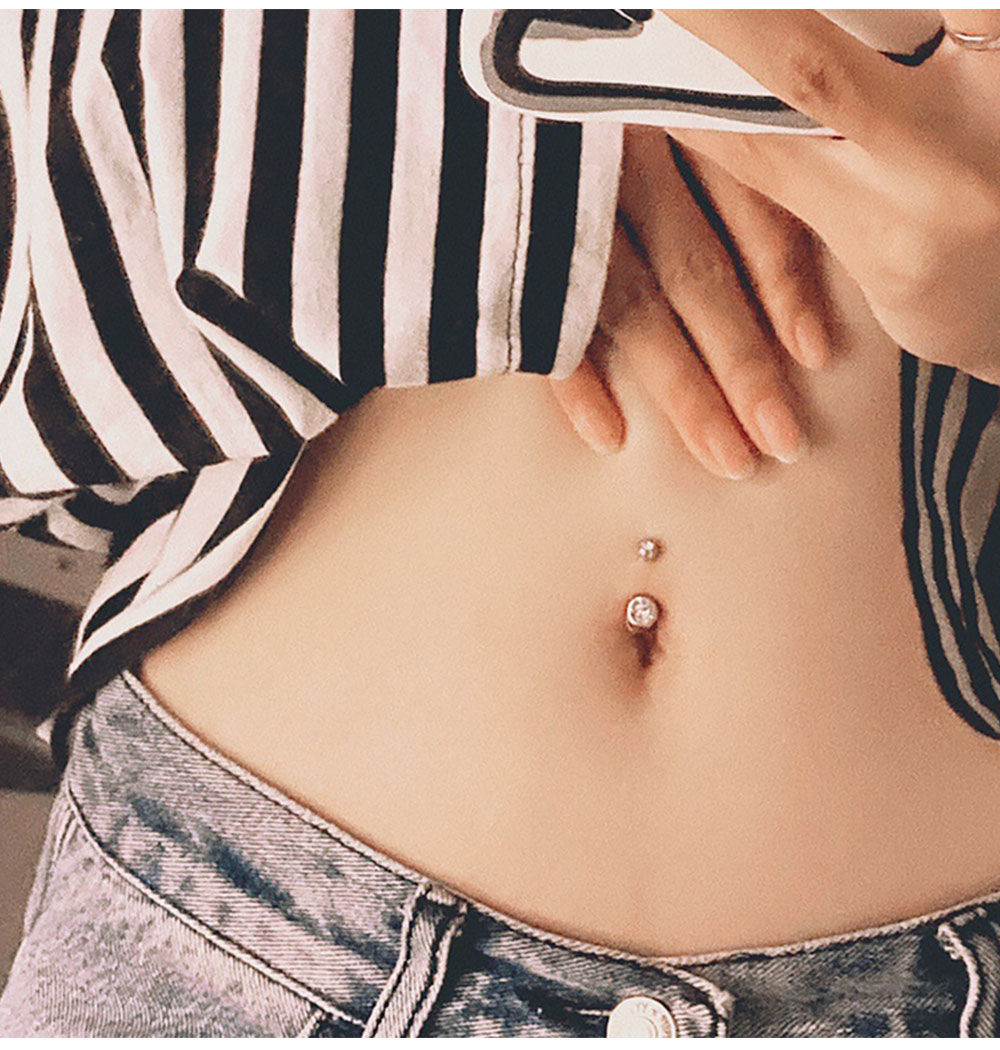 Double Gem Belly Button Rings  - Belly Bar Titanium 评论和价格