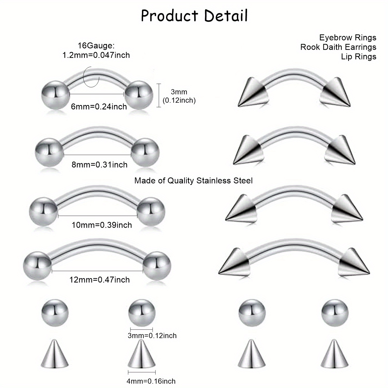 8pcs Rook Piercing Jewelry Roo - Body Jewelry Vertical Labret 评论和价格