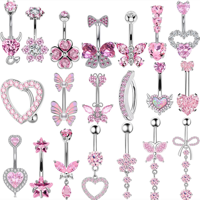 1PCS Pink Crown Belly Button R - Belly Bar Titanium 评论和价格