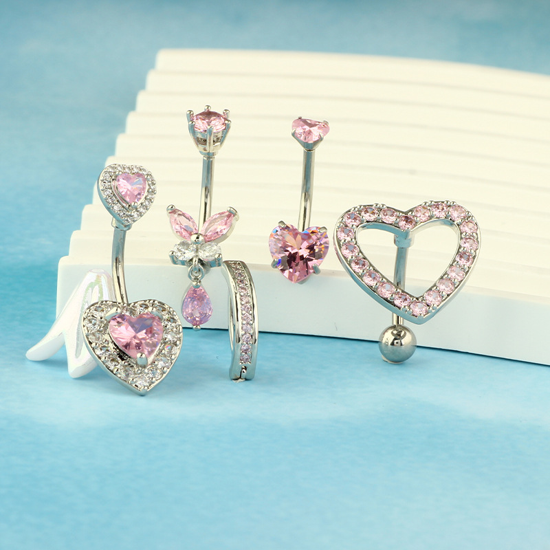 1PCS Pink Crown Belly Button R - Belly Bar Titanium 评论和价格