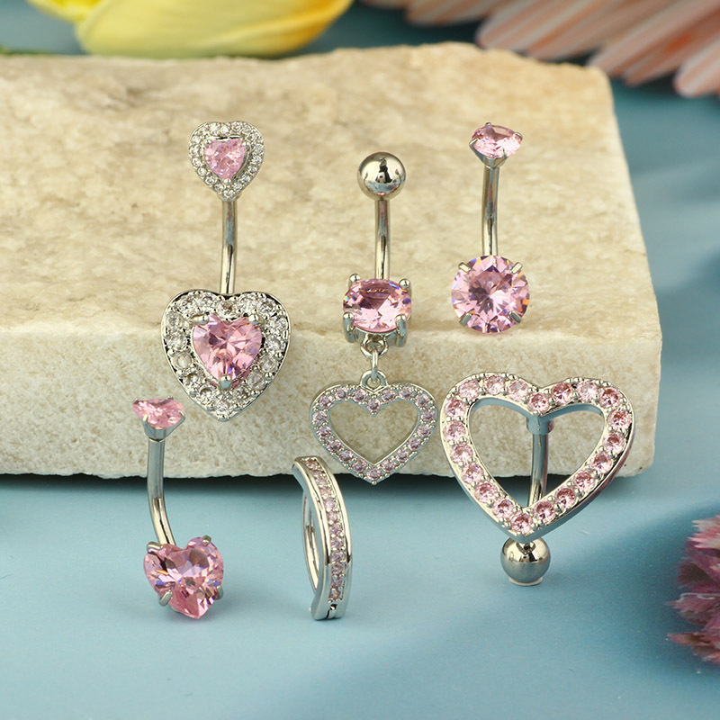 1PCS Pink Crown Belly Button R - Belly Bar Titanium 评论和价格